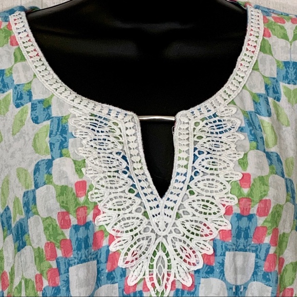 Ruby Road Multicolored Aztec Lace Keyhole Top - Picture 3 of 8